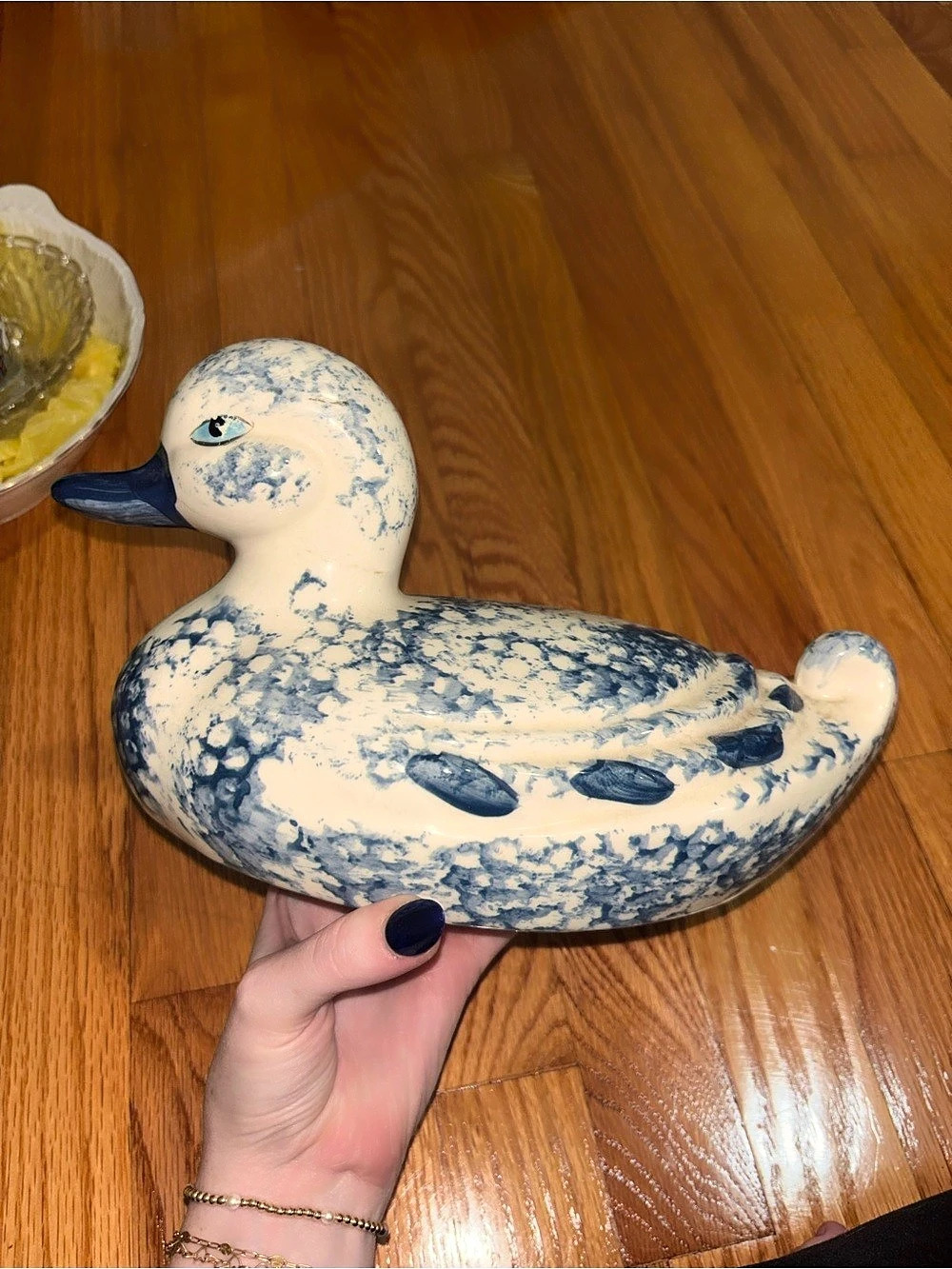Enesco Vintage Blue Spongeware Ceramic Duck Figurine